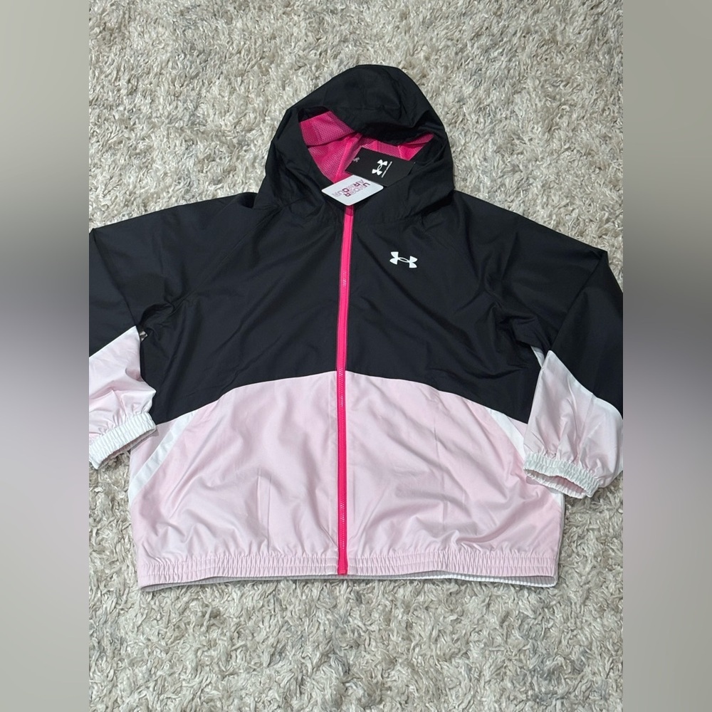New Under Armour Girls Black and Light Pink Jacket Size XL